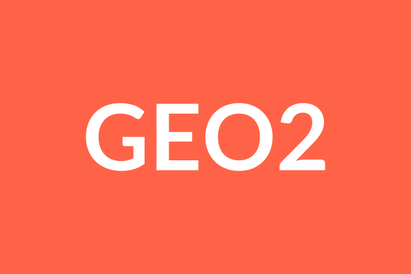 珊瑚红背景上的白色 GEO2 测试图