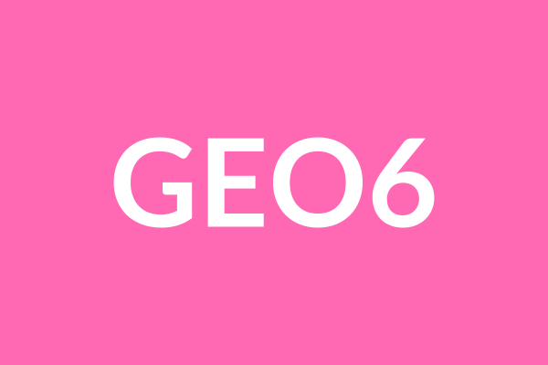 粉色背景上的白色 GEO6 字样